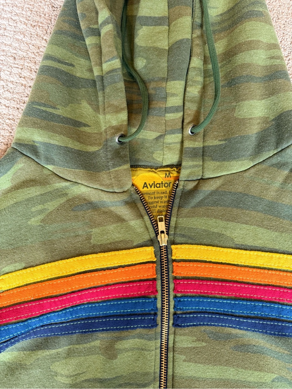 Aviator Nation 5 Stripe Green Camo Zip Hoodie